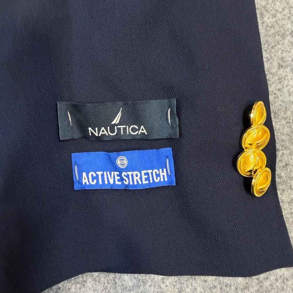 Nautica Mens Branford Navy Active Stretch Blazer Jacket 40L NF353 Gold Button